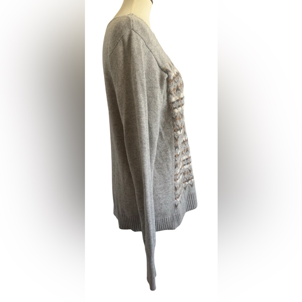 J. Crew Fair Isle Nordic Geometric Merino Wool Blend Gray Sweater Size Large - Picture 2 of 12